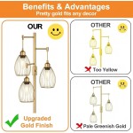 Dimmable Floor Lamp, Industrial Floor Lamps for Living Room, Gold Tree Lamp Standing Lamp Tall Lamps with 3 Elegant Teardrop Cage Head & 800 Lumens LED Bulbs for Living room Bedroom Office Dining Room
