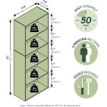 Furinno LUDER Book Shelf, 5-Cube Bookshelf, Bookcase with Open Shelf, 9.4 x 15.8 x 52, for Living Room, Bedroom, Home Office, Blackwood