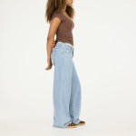 Forever 21 Women's Wide-Leg Jeans - Light Wash Denim with Lace Trim Waistband