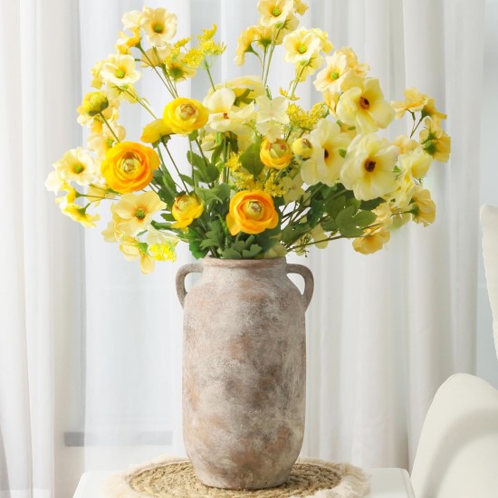 Large Flower Vase Home Decor - 12 inch Tall Ceramic Farmhouse Rustic Table Vases with Handle Living Room Decoration Decorative Modern Vintage for Floor Kitchen Shelf Coffee Dining Desk Fireplace