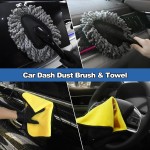 NIKCOSMK Windshield Cleaner Tool, 14Pcs Car Cleaning Kit - Car Interior Detailing Kit with Extendable Handle, Cleaning Gel & Microfiber Pads, All-in-One Inside Car Cleaning Supplies for Women Men