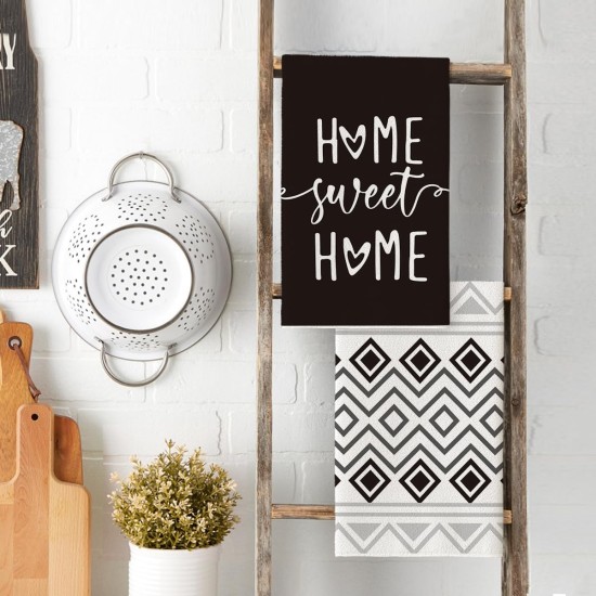 Artoid Mode Black Stripes Home Sweet Home Boho Halloween Kitchen Towels Dish Towels, 18x26 Inch Seasonal Decoration Hand Towels Set of 4