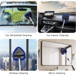 11pcs Windshield Cleaner Tool, Car Window Cleaning Wash Kit with 6 Reusable Microfiber Pads 2 Spray Bottles and Extendable Handles Auto Glass Wiper Kit, Blue