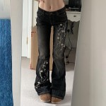 Women Bell Bottom Jeans Stretchy Flare Mid Rise Embroidery Vintage Denim Pants 90s Outfits Y2k Clothes Women Bell Bottom Jeans Stretchy Flare Mid Rise Embroidery Vintage Denim Pants 90s Outfits Y2k Clothes