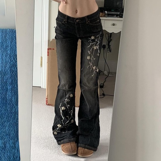Women Bell Bottom Jeans Stretchy Flare Mid Rise Embroidery Vintage Denim Pants 90s Outfits Y2k Clothes Women Bell Bottom Jeans Stretchy Flare Mid Rise Embroidery Vintage Denim Pants 90s Outfits Y2k Clothes