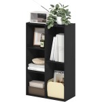 Furinno LUDER Book Shelf, 5-Cube Bookshelf, Reversible Bookcase, 9.4 x 19.5 x 31.5, for Living Room, Bedroom, Home Office, Blackwood