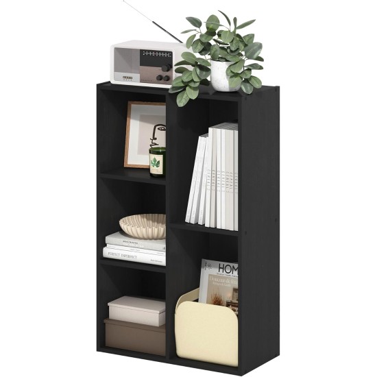 Furinno LUDER Book Shelf, 5-Cube Bookshelf, Reversible Bookcase, 9.4 x 19.5 x 31.5, for Living Room, Bedroom, Home Office, Blackwood