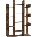 VASAGLE Bookshelf, Tree-Shaped Bookcase with 13 Storage Shelves, Rounded Corners, 9.8”D x 33.9”W x 55.1”H, Rustic Brown ULBC67BXV1 VASAGLE Bookshelf, Tree-Shaped Bookcase with 13 Storage Shelves, Rounded Corners, 9.8”D x 33.9”W x 55.1”H, Rustic Brown ULBC67BXV1