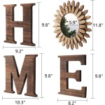 CHIF HAUTH Wood Home Sign with Sunflower Shaped Wood Mirror for O, Thick Letters for Wall Art, Rustic Decor, Farmhouse Home Wall Decor for Living Room, Entryway