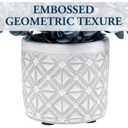 MyGift Artificial Eucalyptus Plant in Modern Gray Concrete Pots with Geometric Embossed Pattern (1, Blue)