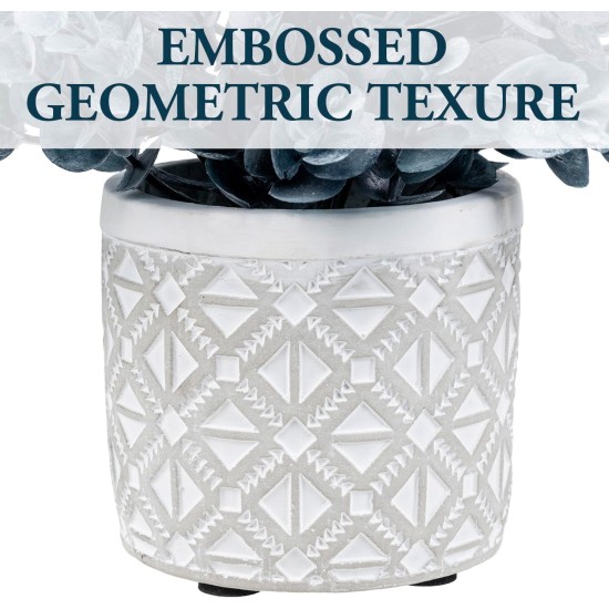 MyGift Artificial Eucalyptus Plant in Modern Gray Concrete Pots with Geometric Embossed Pattern (1, Blue)