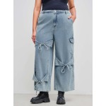 CIDER Baggy Jeans for Women Low Waisted Wide Straight Leg Bow Jeans Denim Pants