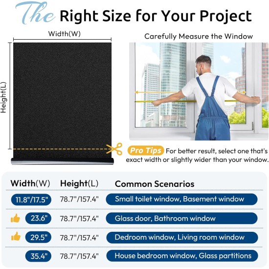 rabbitgoo Blackout Window Film, Sun Heat Blocking Privacy Cover for Glass, Removable Opaque Room Darkening Dark Black Out Window Covers Tint Shades for Home Day Sleep Light Blocker 17.5 x 78.7 Inches