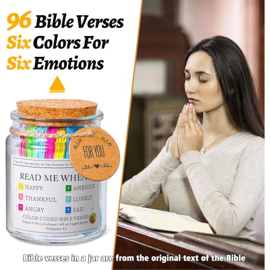 Bible Verse Jar, Read Me When Bible Verses Jar for Daily Encouragement,Christian Gifts for Women,Easter Basket Stuffers, Birthday Gifts,Mothers Day Gift for Mom,Prayer Cards With A 48-inch Ribbon Bow