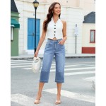 GRAPENT Capri Jeans for Women Mid Rise Straight Leg Casual Relaxed Fit Summer Cropped Stretchy Denim Capris Pants