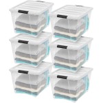 IRIS USA 6-Pack 54 Quart Stackable Storage Bins with Lids [Made in USA] - Everyday Organizer Latching Clear Plastic Organization Containers Closet Bedroom Shelving Units Home Storage - Clear/White