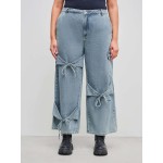 CIDER Baggy Jeans for Women Low Waisted Wide Straight Leg Bow Jeans Denim Pants