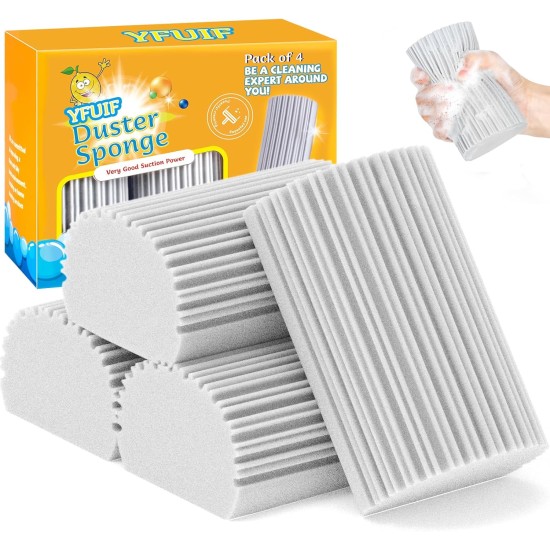 4 Pack Damp Clean Duster Sponge, Magic Sponge Eraser for Household Cleaning, Reusable Dusters Cleaning Supplies for Housekeeping, Dish, Blinds, Glass, Baseboards,Window Track Grooves and Faucets
