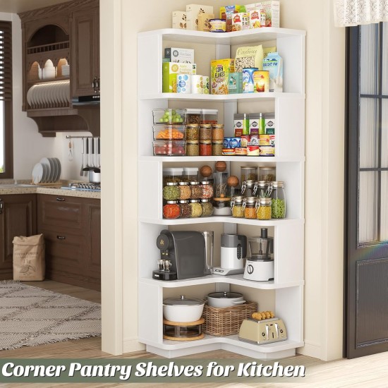 Armocity Corner Book Shelf - 6-Shelf Corner Bookshelf Etagere Bookcase with Baffle, Freestanding L Shaped Display Shelf Stand for Home Office, Living Room, Bedroom, Kitchen, White