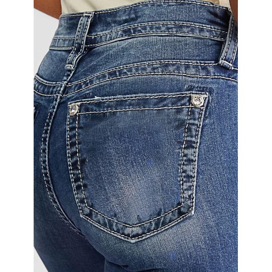 Flamingals Women's Butt Lifting Skinny Leg Jeans Stretchy Tummy Control Mid Rise Denim Jeans