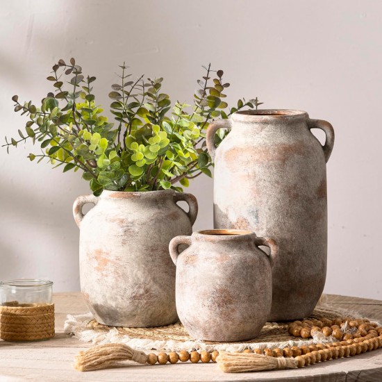 Large Flower Vase Home Decor - 12 inch Tall Ceramic Farmhouse Rustic Table Vases with Handle Living Room Decoration Decorative Modern Vintage for Floor Kitchen Shelf Coffee Dining Desk Fireplace