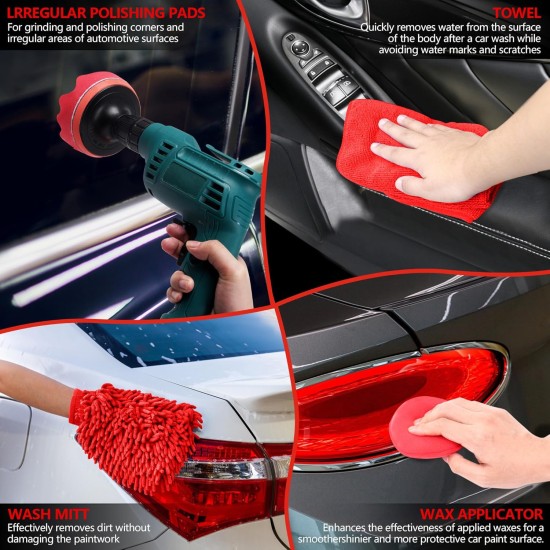 32Pcs Car Detailing Kit, Auto Detailing Brush Set and Drill Brush Attachments with Portable Handbag, Multi-Functional Vehicle Cleaning Tool for Wheels, Windshield
