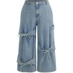 CIDER Baggy Jeans for Women Low Waisted Wide Straight Leg Bow Jeans Denim Pants