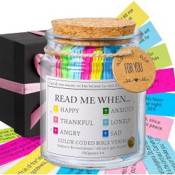Bible Verse Jar, Read Me When Bible Verses Jar for Daily Encouragement,Christian Gifts for Women,Easter Basket Stuffers, Birthday Gifts,Mothers Day Gift for Mom,Prayer Cards With A 48-inch Ribbon Bow