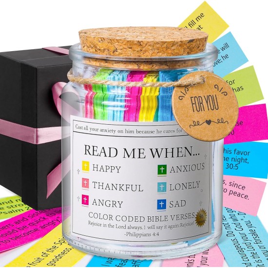 Bible Verse Jar, Read Me When Bible Verses Jar for Daily Encouragement,Christian Gifts for Women,Easter Basket Stuffers, Birthday Gifts,Mothers Day Gift for Mom,Prayer Cards With A 48-inch Ribbon Bow