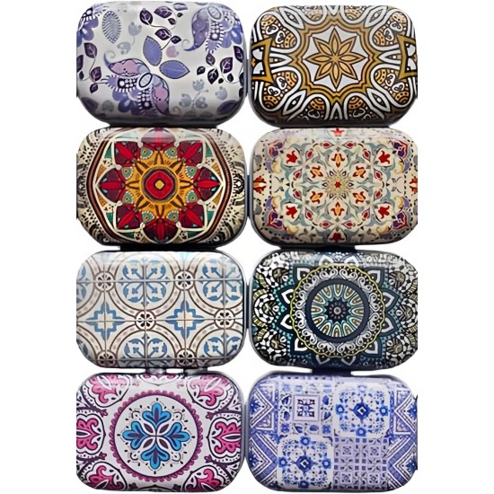 8Pcs Metal Hinged Tin Box Container Floral Farmhouse Rustic Mini Portable Small Storage Container Kit with Lid for Home Storage 2.1x1.5x1 Inch (Multicolor)
