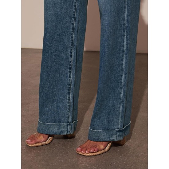 KUNMI Jeans for Women Wide Leg Baggy High Waist Boyfriends Straight Leg Stretchy Denim Pants Trendy Fall 2025