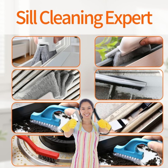 Window Track Cleaner Tools Set - 14 Pcs Window Groove Cleaning Brush Kit, Crevice Cleaning Brush for Sliding Door, Shutter, Sill, Tile Lines, Sink