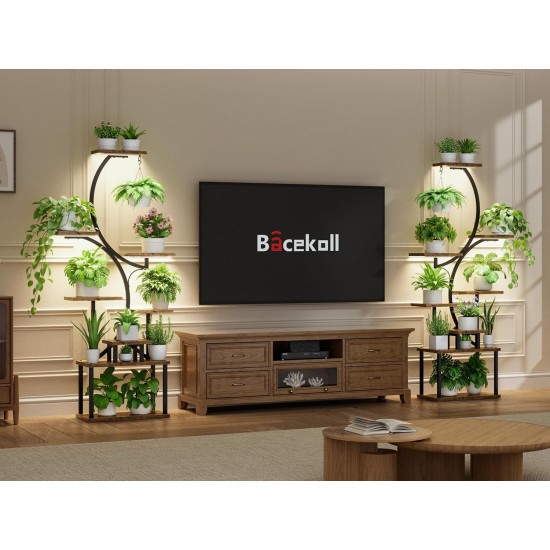 Plant Stand Indoor with Grow Lights - 62" Tall Plant Shelf, Lighted Corner Plant Stands for Indoor Growing, 8 Tiered Large Flower Holder, S-Shaped Decorative Rack for Living Room, Patent Design, Brown