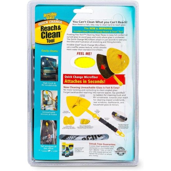 Invisible Glass 95160 Reach & Clean Windshield Cleaning Tool and Car Window Cleaner Tool for Interior and Exterior Auto Glass, Trucks, SUVs, RVs and Home Windows with 2 Microfiber Pads and Storage Bag
