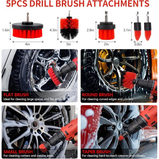 32Pcs Car Detailing Kit, Auto Detailing Brush Set and Drill Brush Attachments with Portable Handbag, Multi-Functional Vehicle Cleaning Tool for Wheels, Windshield