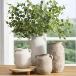 Large Flower Vase Home Decor - 12 inch Tall Ceramic Farmhouse Rustic Table Vases with Handle Living Room Decoration Decorative Modern Vintage for Floor Kitchen Shelf Coffee Dining Desk Fireplace