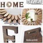 CHIF HAUTH Wood Home Sign with Sunflower Shaped Wood Mirror for O, Thick Letters for Wall Art, Rustic Decor, Farmhouse Home Wall Decor for Living Room, Entryway