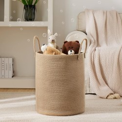 Jute Rope Laundry Hamper Basket by YOUDENOVA, 58L Tall Laundry Basket, Baby Nursery Hamper for Blanket Storage for Bedroom-Large-Jute
