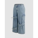 CIDER Baggy Jeans for Women Low Waisted Wide Straight Leg Bow Jeans Denim Pants