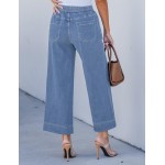 luvamia Wide Leg Jeans for Women High Waisted Cropped Pull On Jeans Elastic Wasit Drawstring Stretch Denim Trouser Pants