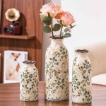 Ceramic Vase Set of 3, Vintage Green and Beige Vases Set, Flower Rustic Chinoiserie Vases Floral Grand Millennial Farmhouse Decor Vase for Home Decor, Living Room, Kitchen, Bedroom, Bookshelf