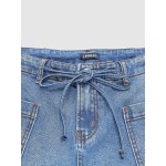 Flamingals Women's Mid Waist Straight Leg Jeans Drawstring Cropped Jeans Women Stretchy