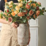 Large Flower Vase Home Decor - 12 inch Tall Ceramic Farmhouse Rustic Table Vases with Handle Living Room Decoration Decorative Modern Vintage for Floor Kitchen Shelf Coffee Dining Desk Fireplace