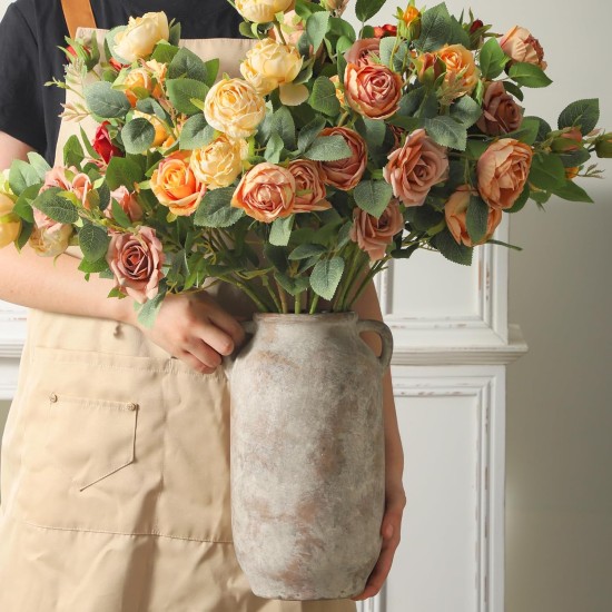 Large Flower Vase Home Decor - 12 inch Tall Ceramic Farmhouse Rustic Table Vases with Handle Living Room Decoration Decorative Modern Vintage for Floor Kitchen Shelf Coffee Dining Desk Fireplace