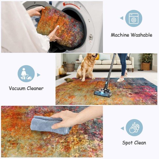 Lahome Modern Abstract Washable 5x7 Area Rugs for Living Room, Colorful Soft Bedroom Rug Low Pile Non Slip,Stain Resistance Dining Room Carpet for Nursery Office Entrance Home Office Decor