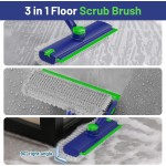 Floor Scrub Brush with Long Handle: 3 in 1 Heavy-Duty Floor Scrubber Brush with Squeegee for Cleaning Tile Bathroom Deck Kitchen Patio - Blue