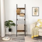 HOOBRO Blanket Ladder, 5-Tier Towel Rack with Hooks, Wall-Leaning Blanket Rack, Decorative Display Ladder Shelf, for Scarves, Industrial, Living Room, Bedroom, Rustic Brown and Black BF52CJ01