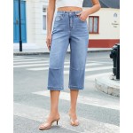 GRAPENT Capri Jeans for Women Mid Rise Straight Leg Casual Relaxed Fit Summer Cropped Stretchy Denim Capris Pants