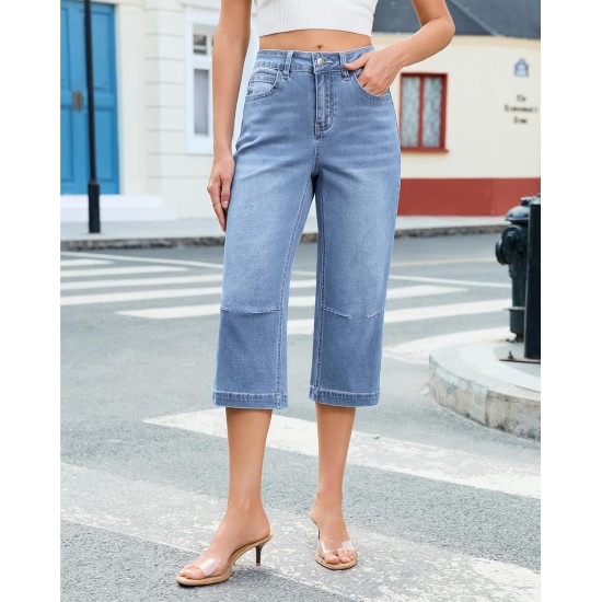 GRAPENT Capri Jeans for Women Mid Rise Straight Leg Casual Relaxed Fit Summer Cropped Stretchy Denim Capris Pants