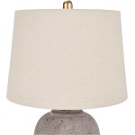 Nourison Home 23" Greyish Brown Earth Tone Rustic Farmhouse Ceramic Table Lamp for Bedroom, Living Room, Dining, Office, with Beige Linen Shade